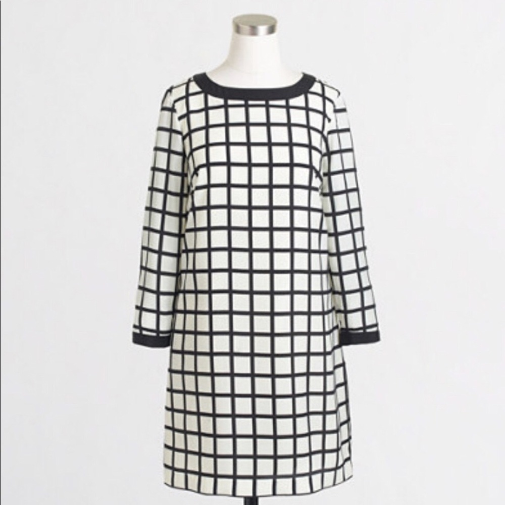 J Crew Windowpane Black White Shift Dress